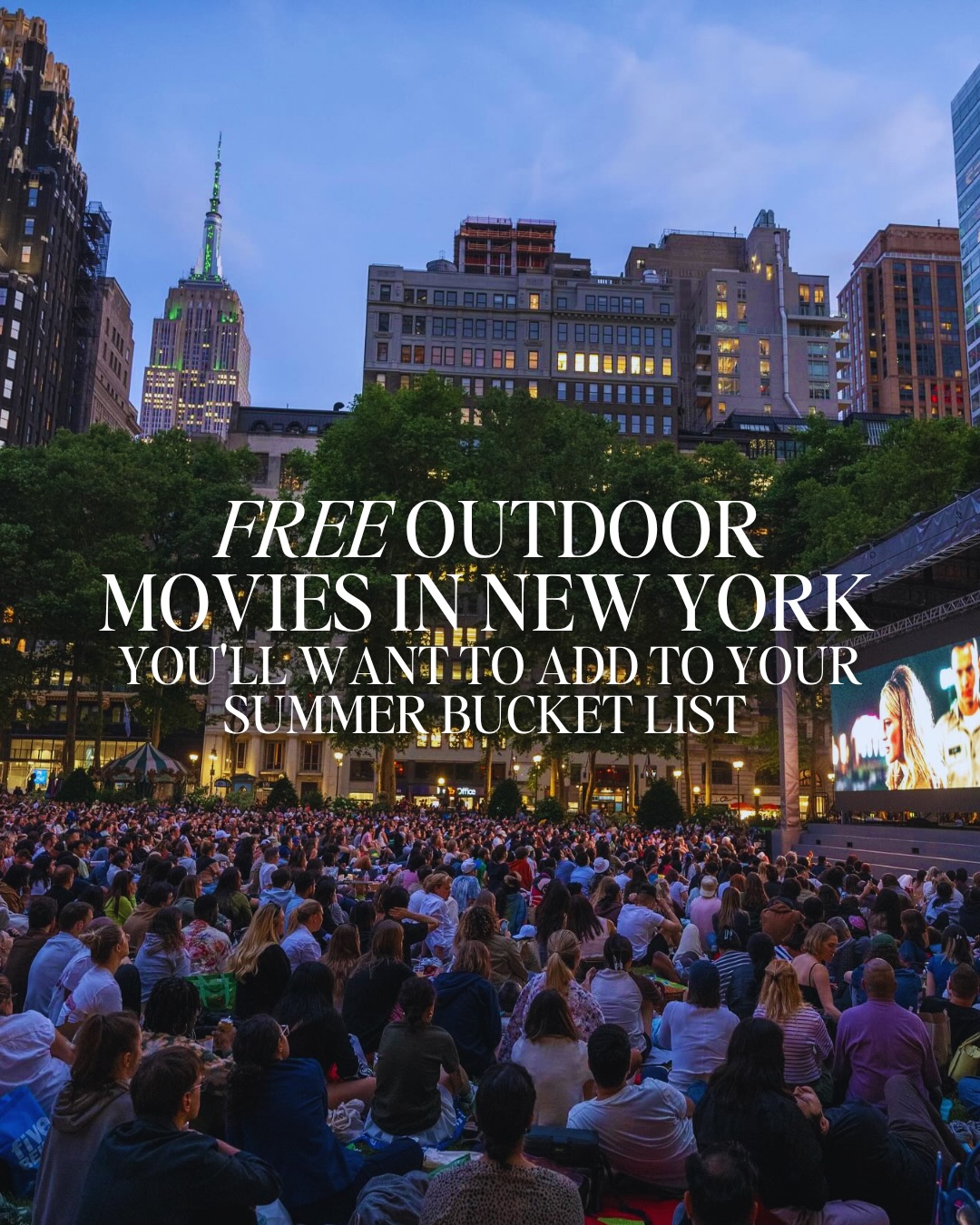 Comment LINK for my full guide on the free outdoor movies in New York!!

Swipe to see some of my favourite FREE outdoor movies happening in New York City this summer. 

I’ve also done a full blog post on all the FREE outdoor cinemas in New York, just comment LINK below and I’ll send it straight to you 💌

bryant park, bryant park movie nights, free things to do in new york, things to do in new york, new york travel guide, things to do in new york in summer, outdoor movie nights in new york