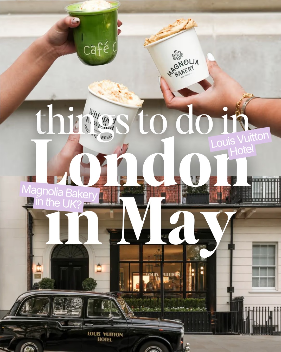 THINGS TO DO IN LONDON THIS MAY!!!

I do all the searching and planning to help make your girls’ trip actually happen and I share monthly updates on the best places to go. Make sure you follow @thegirlstripto so you’re always in the loop.

Here’s a breakdown of some of my faveee things happening in May in London:

Louis Vuitton Hotel London Pop Up Experience
free although you do need to book a ticket, 29th April – 21st June 2026⁠

Magnolia Bakery at Café Ciel at The OWO
19th May – 10th June 2026⁠

RHS Chelsea Flower Show
tickets start from £55, 19th May – 23rd May 2026⁠

Chelsea in Bloom 
free, 18th May – 24th May 2026⁠

Mundo Pixar Experience London
tickets start from £25, 13th February – 28th June 2026⁠

V&A East Museum
free, opened 18th April 2026⁠

Holy Pop! at Somerset House
pay what you can, 21st May – 9th August 2026⁠

Comment LINK and I’ll send you my full guide on the best things to do in London during May 💌

things to do in London, London in May, London things to do, things to do in London in May, London travel, London free things to do