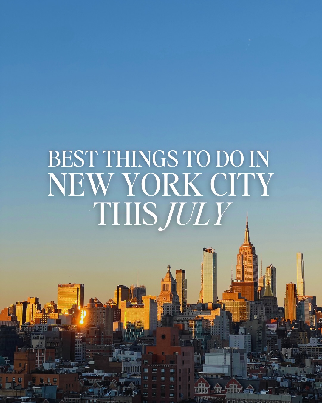 THINGS TO DO IN NEW YORK THIS JULY!! 

I do all the searching and planning to help make your girls’ trip actually happen and I share monthly updates on the best places to go. Make sure you follow @thegirlstripto so you’re always in the loop.

Here’s a breakdown of some of my faveee things happening in New York City this July:

🎆 4th July Fireworks
free viewing spots across Manhattan, 4th July

🌇 Manhattanhenge
full sun on Saturday 11th July at 8:20pm, half sun on Sunday 12th July at 8:21pm

🍽️ NYC Restaurant Week®
20th July – 16th August

⚽ World Cup Final Watch Party in Central Park
free but registration is required, 19th July 2026

🏆 FIFA World Cup Fan Zone at Brooklyn Bridge Park
free, 13th June – 19th July

⚾ New York Yankees Baseball Game
tickets start from $25, multiple games until September

🎬 Brooklyn Bridge Park Movies With A View
free, 2nd July – 18th September

🍿 Bryant Park Movie Night

Free, 13th July – 14th September

💄 Sephora Summer Club at The William Vale
day pass starts from $85, 27th May – 7th September

🛶 Kayaking at Brooklyn Bridge Park
free, 27th May – 26th September

Comment LINK and I’ll send you my full guide to the best things to do in New York this July 💌

#newyork #newyorkguide #newyorksummer #thingstodoinnewyork 

New York travel guide, things to do in New York, New York things to do, New York summer, New York summer bucket list, New York in July, things to do in New York in July